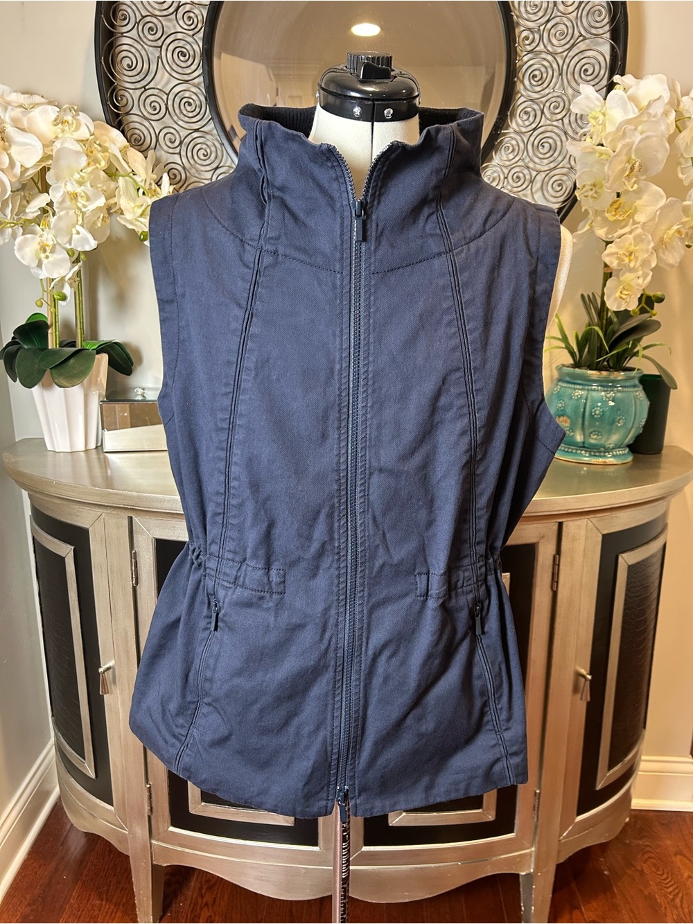 Lafayette 148 New York Vest Womens XL Navy Orange  Zip Utility